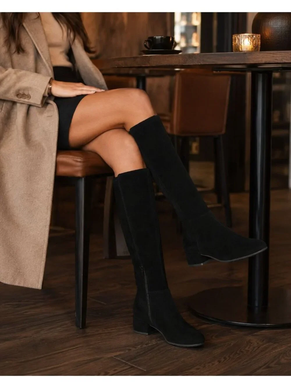 SD5 - Dune London Tayla Black Suede Stretch Knee-High Boots EU 41 US 8 New in Bo